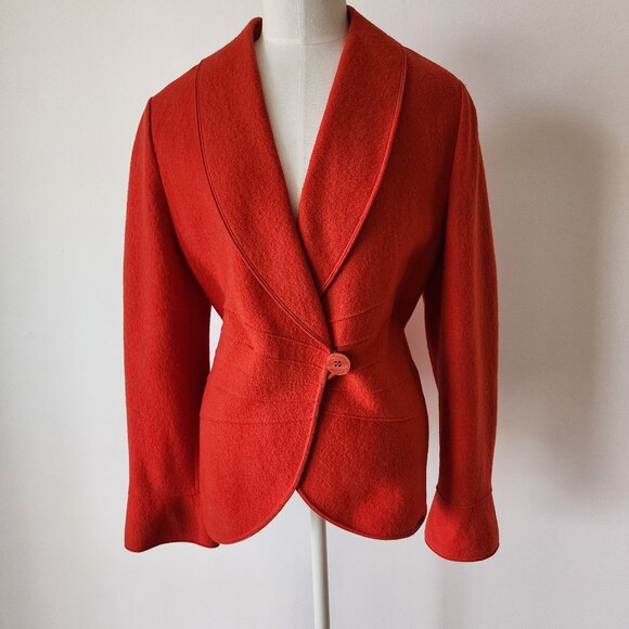 Vintage Sweaters - Vintage Geiger Orange Red Boiled Wool Sweater Cardigan Jacket